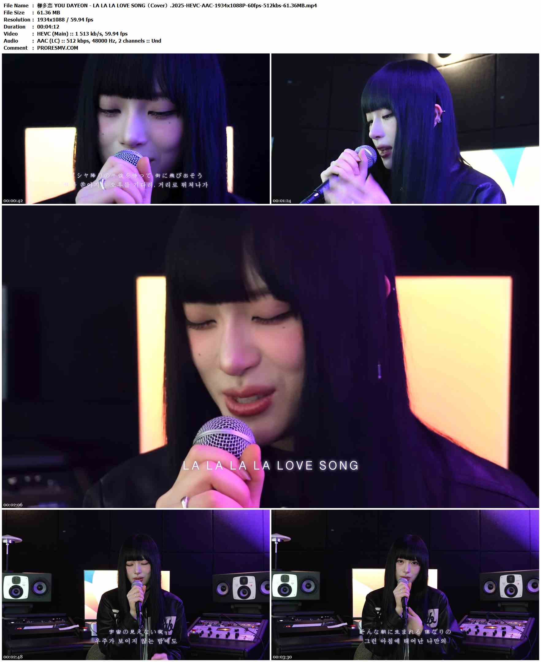 柳多恋 YOU DAYEON - LA LA LA LOVE SONG（Cover）.2025-HEVC-AAC-1934x1088P-60fps-512kbs-61.36MB官方MV_高清MV